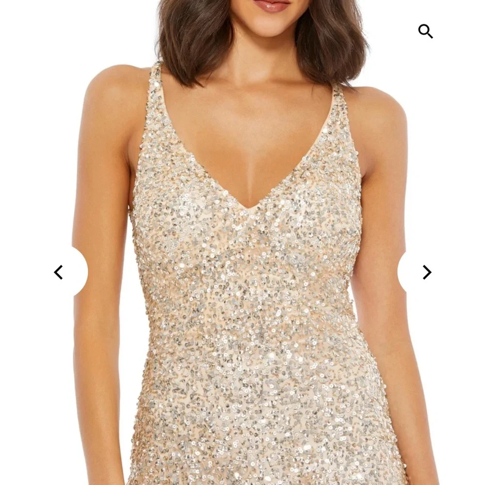 Mac Duggal 93800 Elegant Gold Sequin Gown - Picture 3 of 7